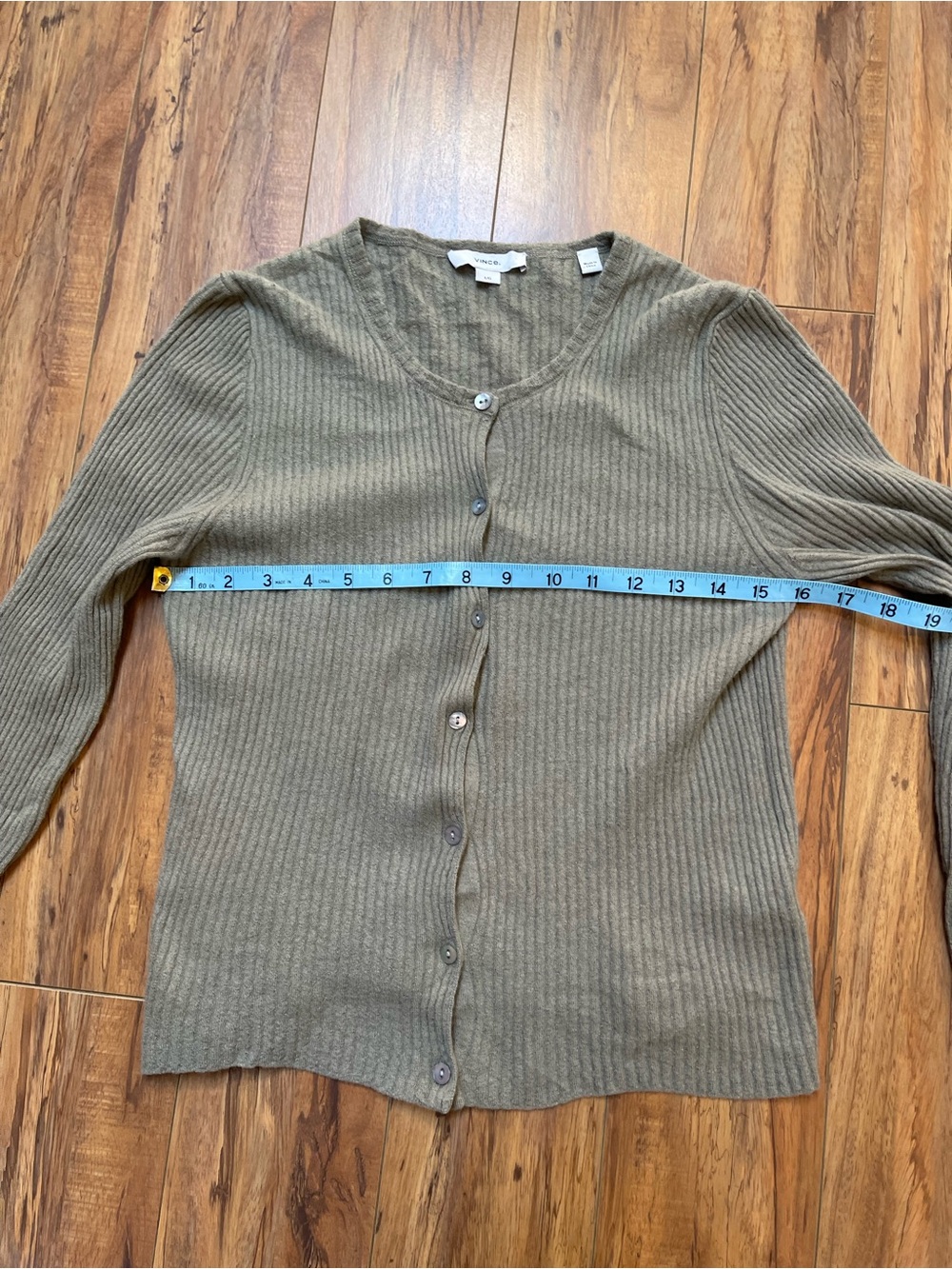 Vince Artichoke Ribbed Cashmere Silk Cardigan Green Size L - Picture 10 of 15